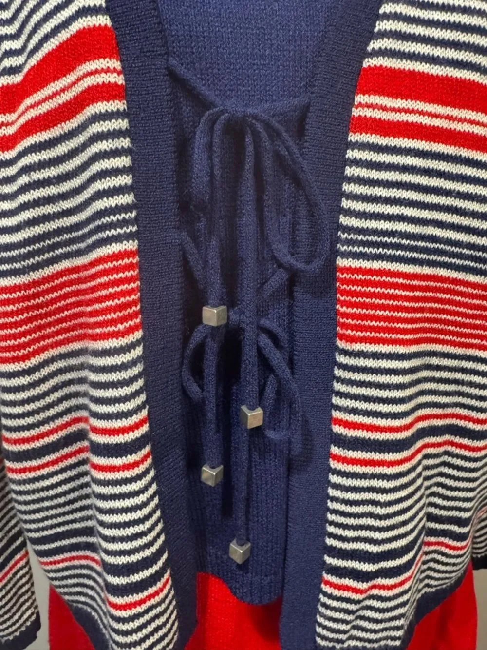 San Remo Vintage Knit Skirt Set Red Navy Striped Cardigan & Shell Petite S/M